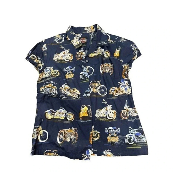 Harley-Davidson Motor Cycles Cotton Printed Collared Button Down Shirt Small - Picture 4 of 4